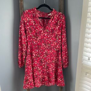 Loft long sleeve vibrant floral red dress size 4
